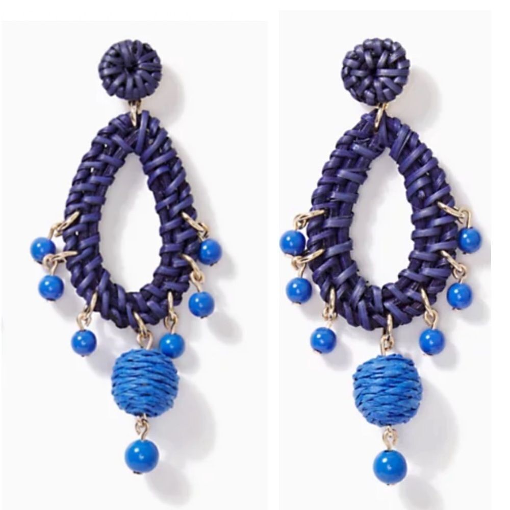 Lily Pulitzer Blue Raffia Chandelier Earrings New
